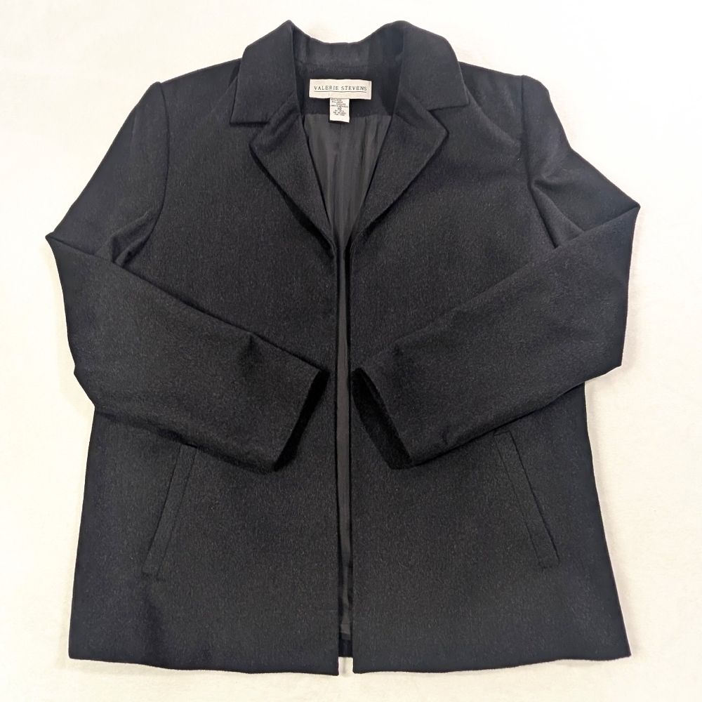 Valerie‎ Stevens Cashmere Wool Blend Blazer Black Open Front Sz 10